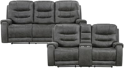 Lexicon Oberon Microfiber Double Reclining Love Seat in Dark Gray