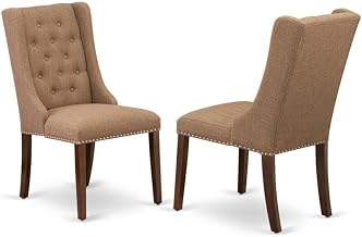 Furnifact Linen-Upholstered Parsons Dining Chairs Button-Tufted Back Set of 2, Upholstered Fabric Dining Chairs for Kitchen Dining Room
