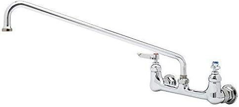 T&S Brass, B-0230, B-200 Wall Mounted Double Pantry Faucet with 8" Centers, 18" Swing Nozzle, Stream Regulator Outlet and Lever Handles, Chrome