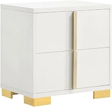 Furnifact White 2-Drawer Nightstand with Gold Metal Legs, Contemporary Design, Spacious Storage, Durable Construction