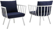 White Aluminum Armchair Set of 2, Outdoor Lounge Chairs, Cushioned Seating with 4-Inch Thick Cushions, Durable Frame, 28-Inch Seat Height