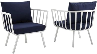 White Aluminum Armchair Set of 2, Outdoor Lounge Chairs, Cushioned Seating with 4-Inch Thick Cushions, Durable Frame, 28-Inch Seat Height