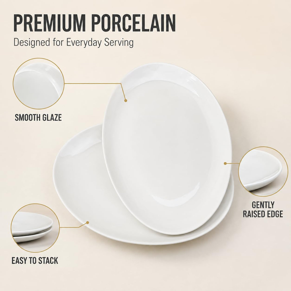 Yalong Porcelain Serving Platters, 14 Inch Oval, Set of 2, White