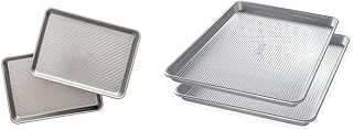 Nonstick Quarter Sheet Pan Set of 2 and USA Pan Bakeware Half Sheet Pan Set of 2, Aluminized Steel