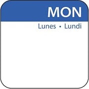 Monday Labels White/Blue Dissolvable Day of The Week Labels Tri-Lingual Monday - 1"L x 1"H 500 Per Roll