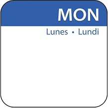 Monday Labels White/Blue Dissolvable Day of The Week Labels Tri-Lingual Monday - 1"L x 1"H 500 Per Roll