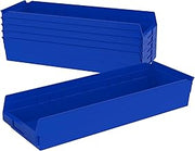 Akro-Mils 30184 Heavy Duty Plastic Shelf Bins, 24"x 8"x 4", Blue, 6-Pack