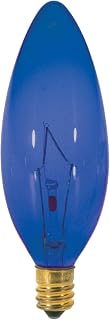Satco S3218 25 Watt B9.5 Incandescent 120 Volt Candelabra Base Light Bulb, Transparent Blue