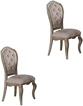Furnifact Fabric-Upholstered Side Chair with Wood Veneer Frame, Set of 2 Upholstered Dining Chairs for Kitchen or Dining Room Table, Beige Fabric & Antique Taupe