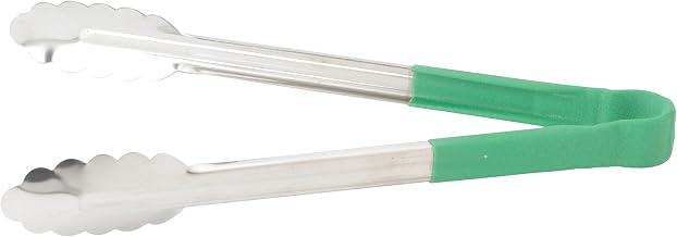 Winco 12" Green Stainless Steel Serving Tongs with Non-Slip Grip