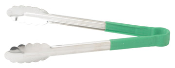 12" Green Stainless Steel Serving Tongs with Non-Slip Grip by Winco – 12-Inch, Stainless Steel, Model UTPH-12G