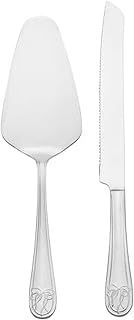 Mikasa Love Story 2-Piece Cake Set, 18/10 Stainless Steel Pie Server and Cake Knife with Ribbon Handle Detail, Dishwasher Safe Flatware for Weddings and Special Occasions