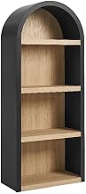 Modway Caleb Arched Bookcase with 4-Tier Open Shelves in Black - Wood Blend Display Bookcase for Dining Room, Living Room, Or Office Storage