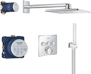 GROHE Grohtherm SmartControl – Concealed Thermostatic Push Button Shower Set (SmartActive Cube 310mm Head Shower 2 Sprays, Hand Shower 1 Spray, Hose 1.5m, Turn for Volume Adjustment), Chrome, 34706000