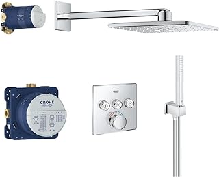 GROHE Grohtherm SmartControl – Concealed Thermostatic Push Button Shower Set (SmartActive Cube 310mm Head Shower 2 Sprays, Hand Shower 1 Spray, Hose 1.5m, Turn for Volume Adjustment), Chrome, 34706000