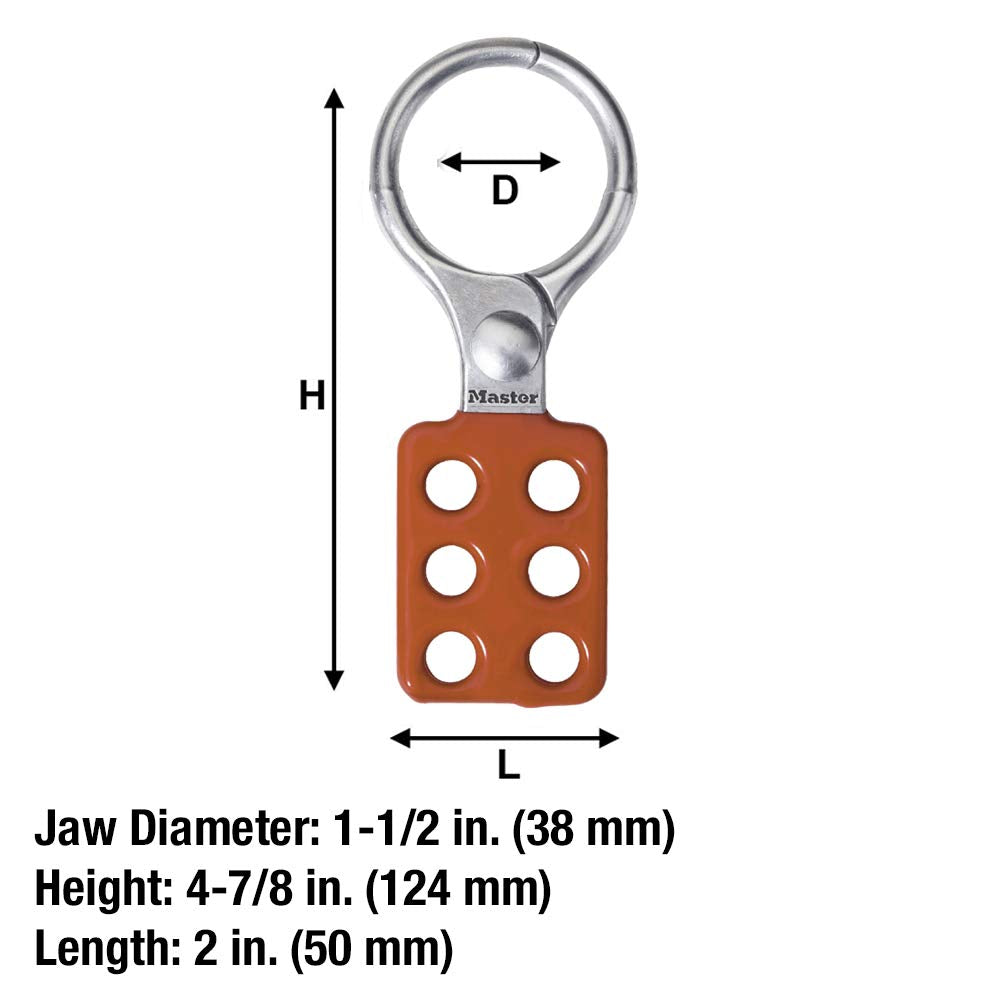 Lockout Tagout Safety Hasp by Master Lock – 1-1/2" Inside Jaw Diameter, Aluminum, Red