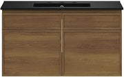 Swiss Madison St. Tropez 36" Wall-Mounted Bathroom Vanity in Brown Oak with Black 3-Hole Widespread Sink Top