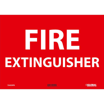 Fire Extinguisher Sign by Global Industrial – 10x14, Pressure Sensitive Vinyl, Red, Model GLOM754PB