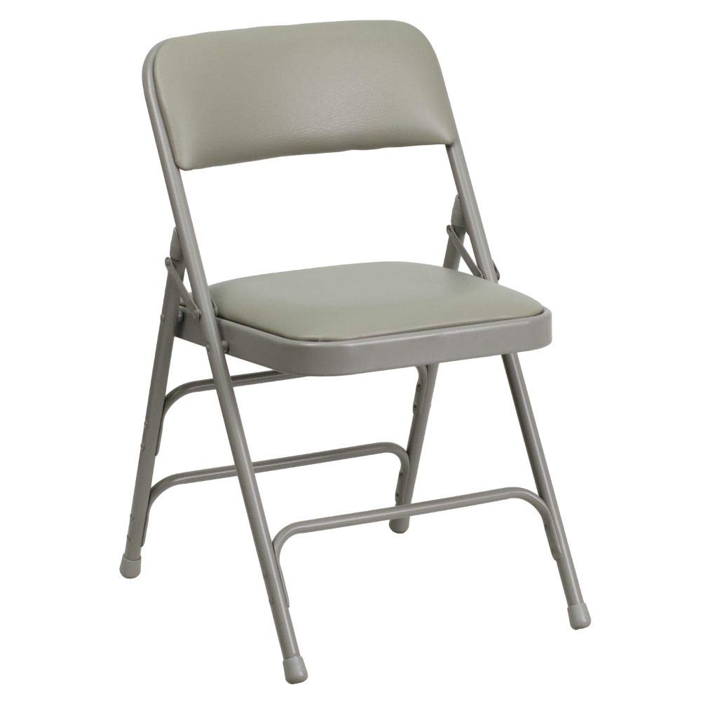 Hercules Metal Folding Chair by Flash Furniture – Set of 4, Foam, Vinyl, Metal, Gray Vinyl/Gray Frame, Pack of 4, Model 4-HA-MC309AV-GY-GG