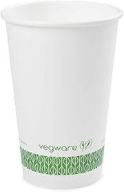 Vegware Plant-Based Compostable 16oz White Hot Cup, 89-Series (Case of 1000)