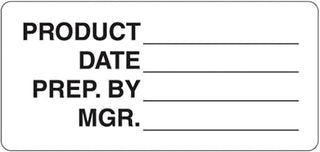 White Product Identification Food Storage Labels Black Imprint - 4" L x 1 7/8" H, 500 per Rill