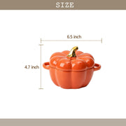 FYUEROPA Pumpkin Ramekin Set, Ceramic with Lid and Handle, 14 Oz, Orange