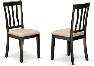 Furnifact Linen-Upholstered Wood Dining Chairs Set of 2, Traditional Upholstered Kitchen Table Chairs for Dining Room, Cappuccino