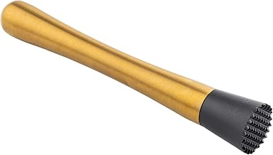 Tablecraft Stainless Steel Muddler for Cocktails, 8" Rubber End Drink Bartenders Tool, Muddles and Mashes Mints, Herbs & Fresh Fruit, Easy to Clean, Dishwasher Safe, Restaurant and Bar Use, Gold