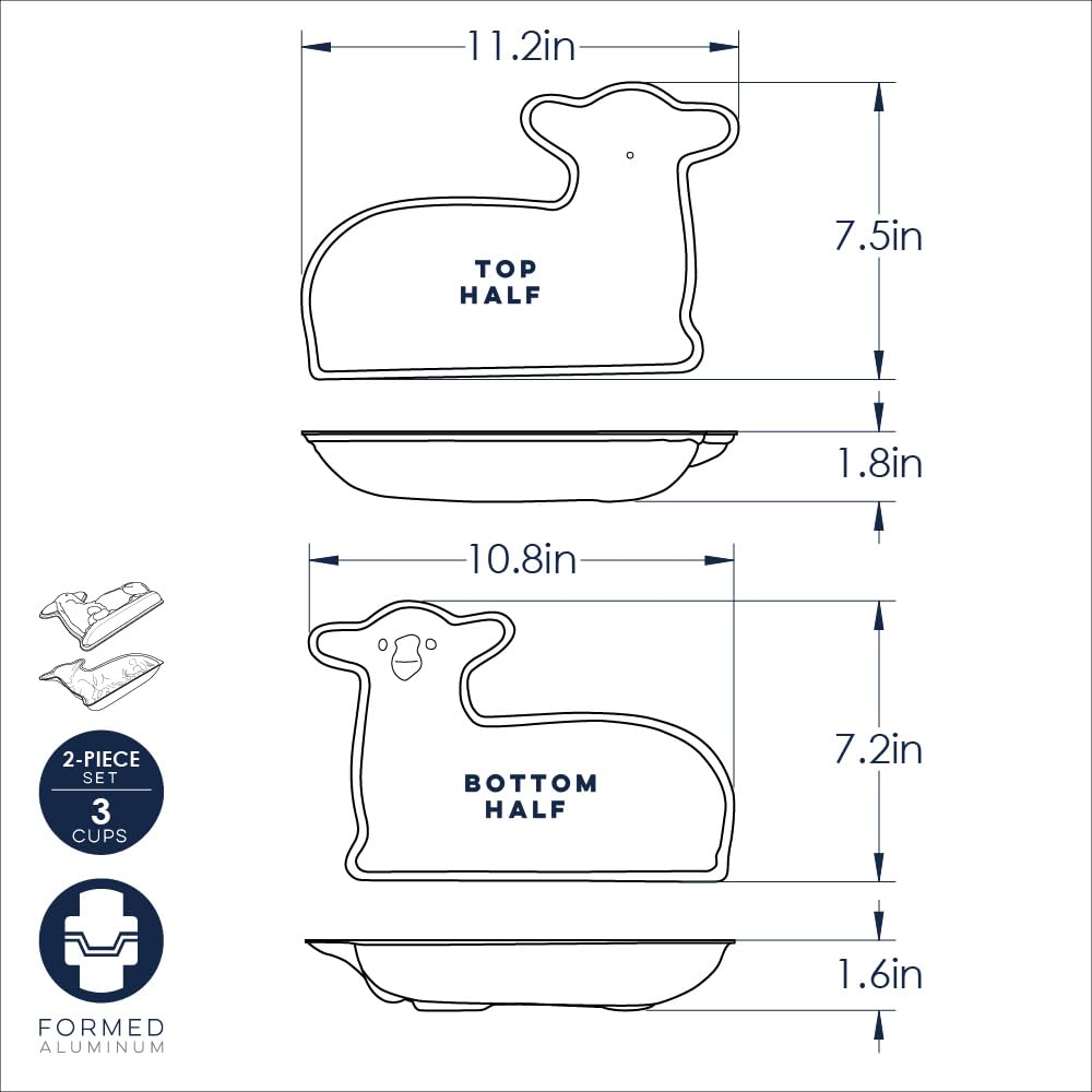3D Lamb Cake Pan by Nordic Ware – 3 Cup Capacity, Aluminum, Silver, Pack of 2, Model 11172411938