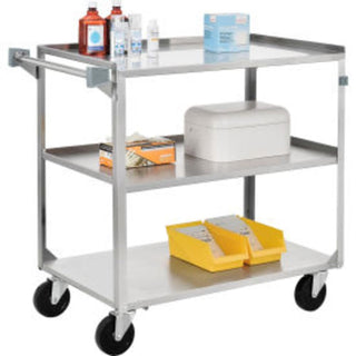 Global Industrial Stainless Steel Utility Cart 300 lb. Cap 27-1/2"" L x 16-1/4"" W x 32-1/8"" H - 1 Each by Sim Imports – 12-gauge Steel, Stainless Steel, Model 800274