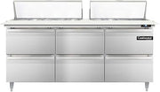 DL72-18C-D Designer Line Sandwich Unit, 72" W, With 18 Pan Top Openings, 19" Cutting Board & Six Drawers