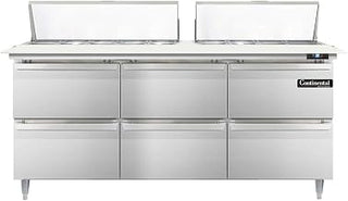 DL72-18C-D Designer Line Sandwich Unit, 72" W, With 18 Pan Top Openings, 19" Cutting Board & Six Drawers