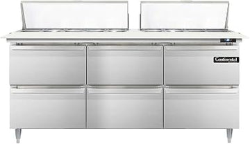 DL72-18C-D Designer Line Sandwich Unit, 72" W, With 18 Pan Top Openings, 19" Cutting Board & Six Drawers