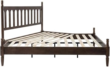 Furnifact Solid Wood King Platform Bed Frame with Headboard, Traditional Spindle Vintage King Size Wooden Bed No Box Spring Needed, Dark Roast Oak