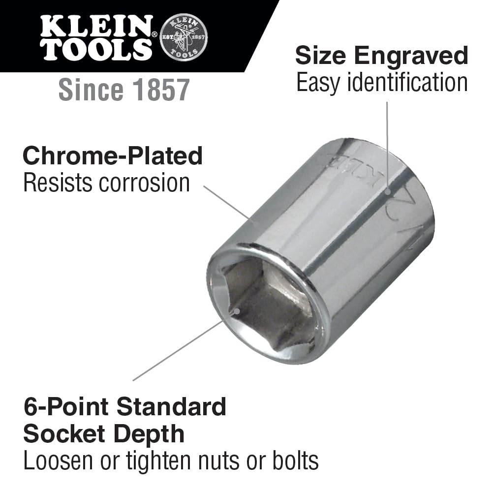 3/8-Inch Standard 6-Point Socket by KLEIN TOOLS – 3/8-Inch, Alloy Steel, Model 65700