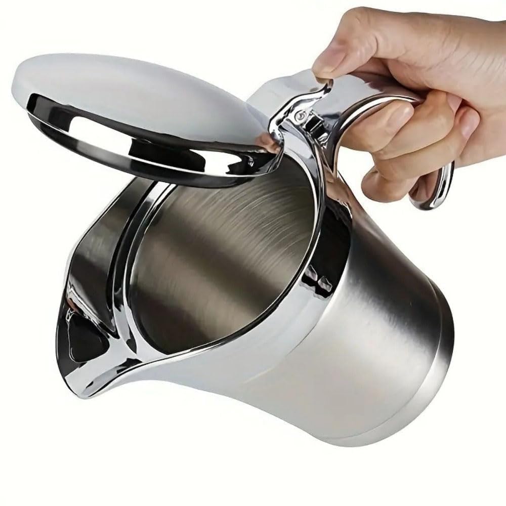 Thsinde Insulated Gravy Boat with Lid, 450ml Double Wall, Silver