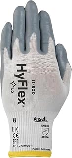 Ansell 11-800-10 Hyflex Foam Nitrile Palm Coated Knit Assembly Gloves, Nylon & Nitrile, Size 10, White & Grey (Pack of 12)