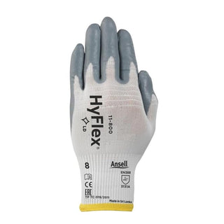 Hyflex Foam Nitrile Palm Coated Knit Assembly Gloves by Ansell – 10, Nylon & Nitrile, White & Grey, Pack of 12, Model 11-800-10