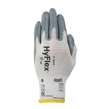 Hyflex Foam Nitrile Palm Coated Knit Assembly Gloves by Ansell – 10, Nylon & Nitrile, White & Grey, Pack of 12, Model 11-800-10