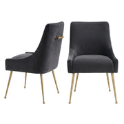 Velvet-Upholstered Side Chair with Gold Stainless Steel Legs by Starlight Canyon Home – Velvet, Grey