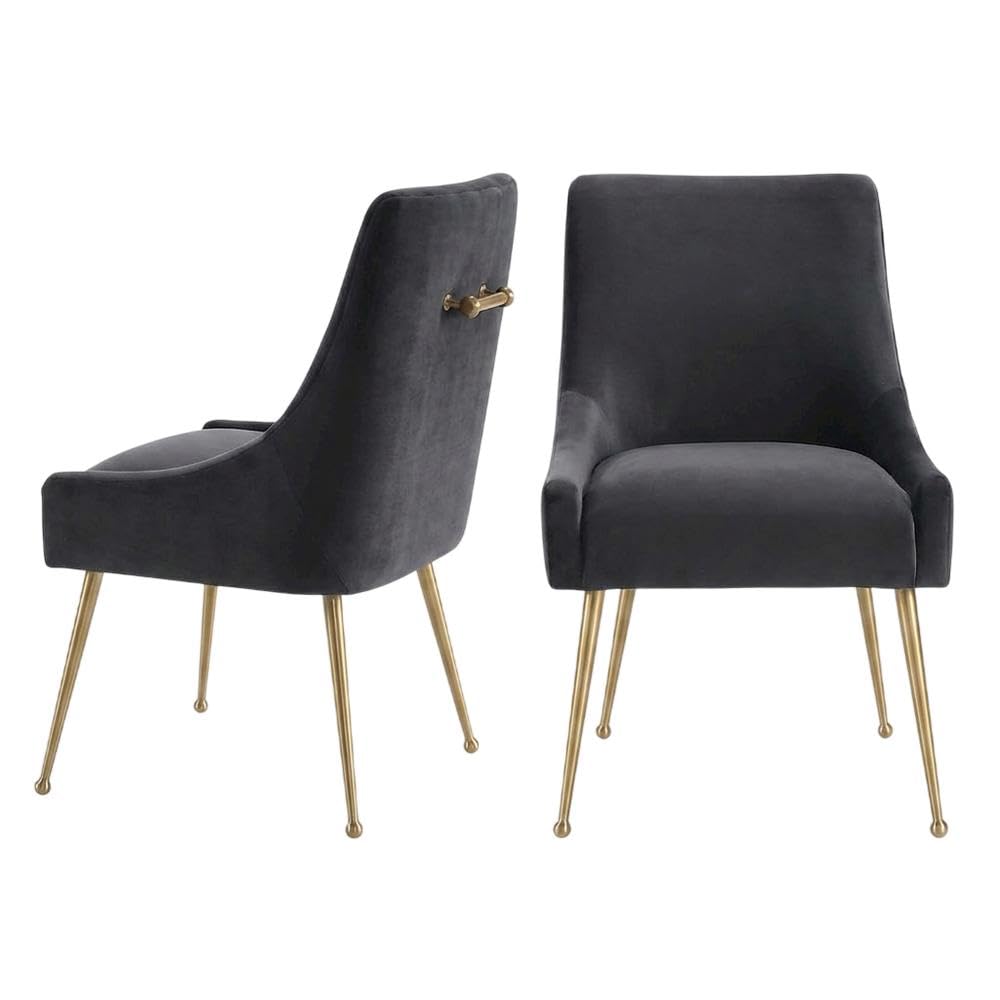 Velvet-Upholstered Side Chair with Gold Stainless Steel Legs by Starlight Canyon Home – Velvet, Grey