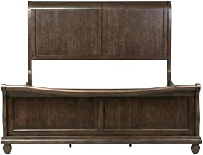 Starlight Canyon Home Poplar Solid Wood Queen Sleigh Bed with Knotty Veneer, Bed Frame Queen Size with Tall Headboard Frame, Cherry