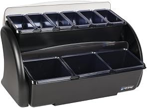 San Jamar Dome Stacked Condiment Center with Dome Lids for Kitchen, Bar, and Restaurants, Plastic, 9 Trays, Black