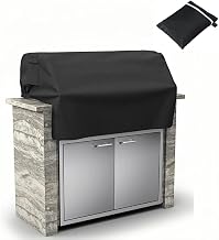 Built-in Grill Cover for Cookshack Fast Eddy FE-36 Built-in Smoker Grill, Outdoor Kitchen BBQ Cover, 210D Oxford Fabric with Silver-Coated Lining, Straps & Drawstring