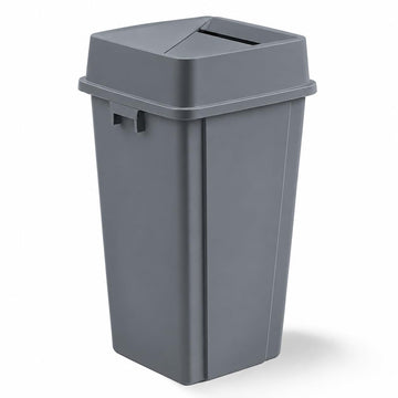 Glownary Square Trash Can with Drop Shot Lid – 25 Gallon, Gray, Indoor/Outdoor, 16.375W x 16.375D x 31.125H inches