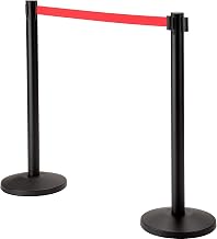 Global Industrial Retractable Belt Barrier, 40"H Black Steel Post with 16