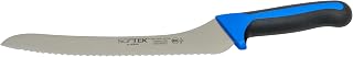 Winco 9" Blue Offset Steel Bread Knife, Soft Grip Handle