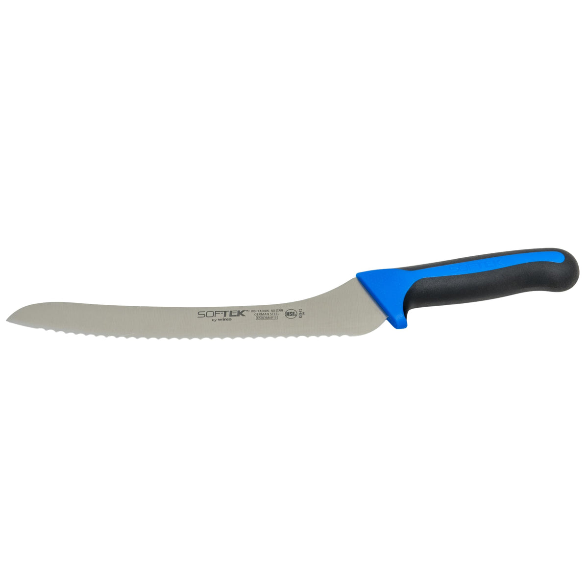 9" Blue Offset Steel Bread Knife by Winco – 9", Stainless Steel, Standard, Model KSTK-92