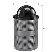 36 Gallon Thermoplastic Coated Perforated Receptacle w/Dome Lid by Global Industrial – Steel, Gray, Model 261949GY