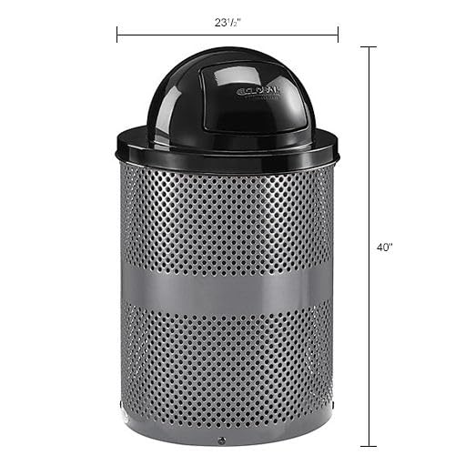 36 Gallon Thermoplastic Coated Perforated Receptacle w/Dome Lid by Global Industrial – Steel, Gray, Model 261949GY